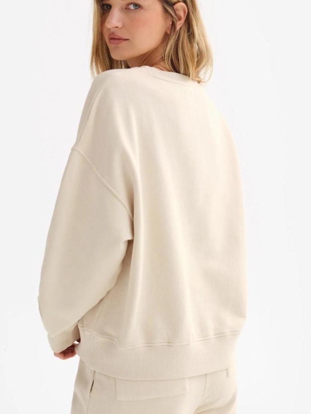 Mate the label Organic Fleece V-Neck Sweatshirt Bone Small $128 Retail - Picture 3 of 8